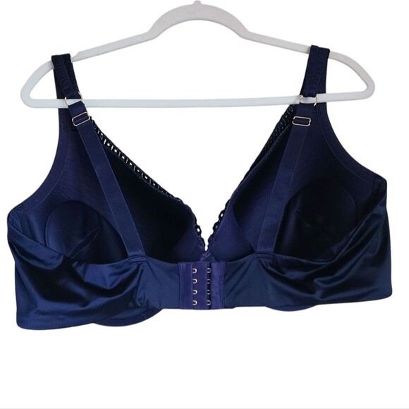 third love matte & shine eyelet classic plunge bra satin blue size 44E - Picture 3 of 6